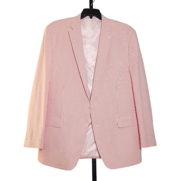 CHAPS Men's Pink and White Seersucker Suit Jacket, Size 48L - Picture 1 of 8